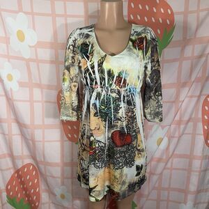 Y2k Cristina Love Mcbling Grunge 3/4 Half Sleeve Mini Dress Size Medium